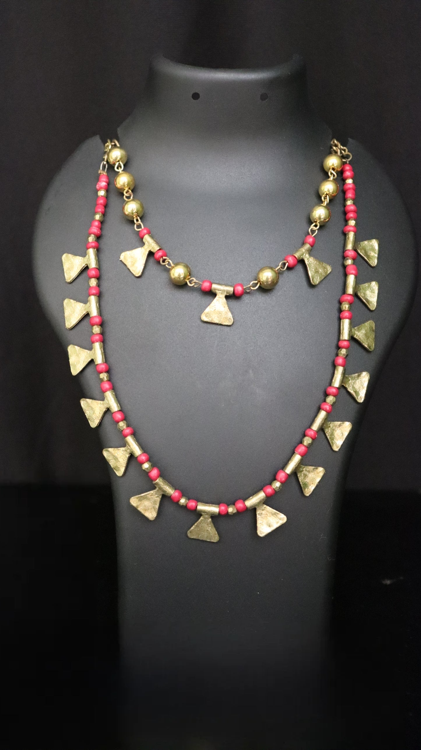 Pink& Gold multi strand Small bead Necklace