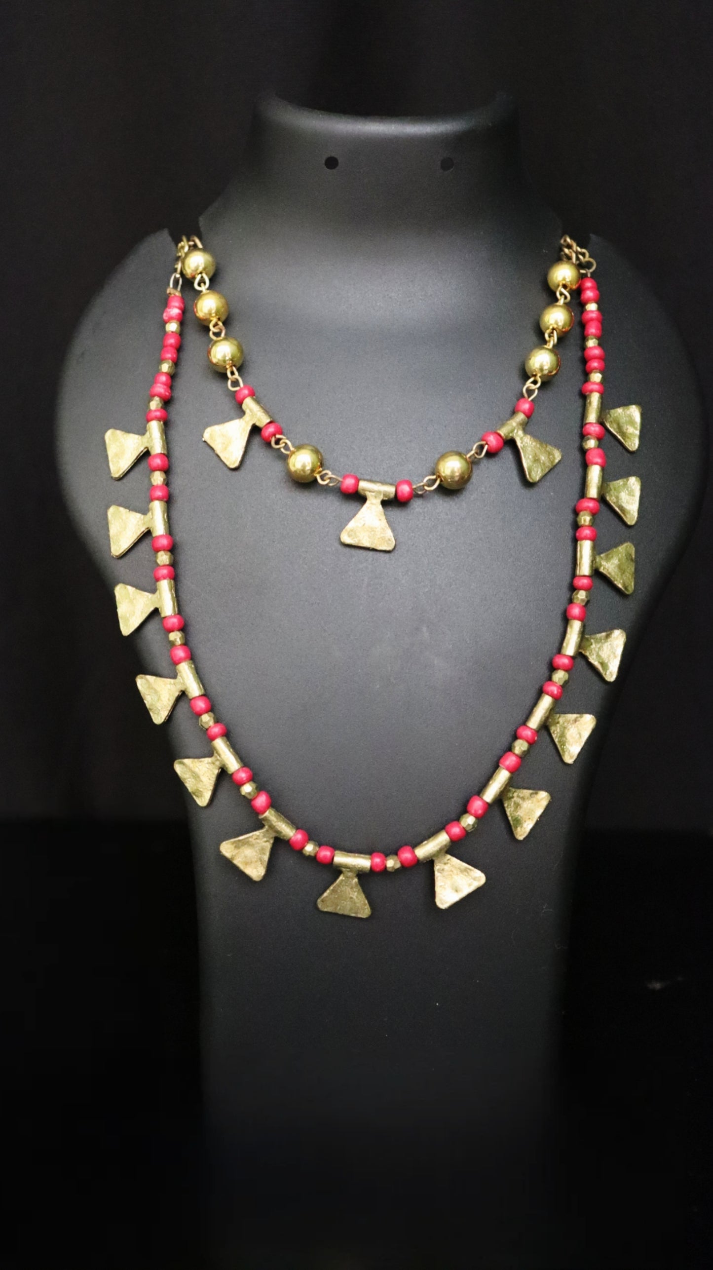 Pink& Gold multi strand Small bead Necklace