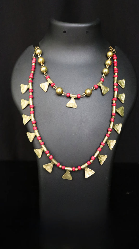 Pink& Gold multi strand Small bead Necklace