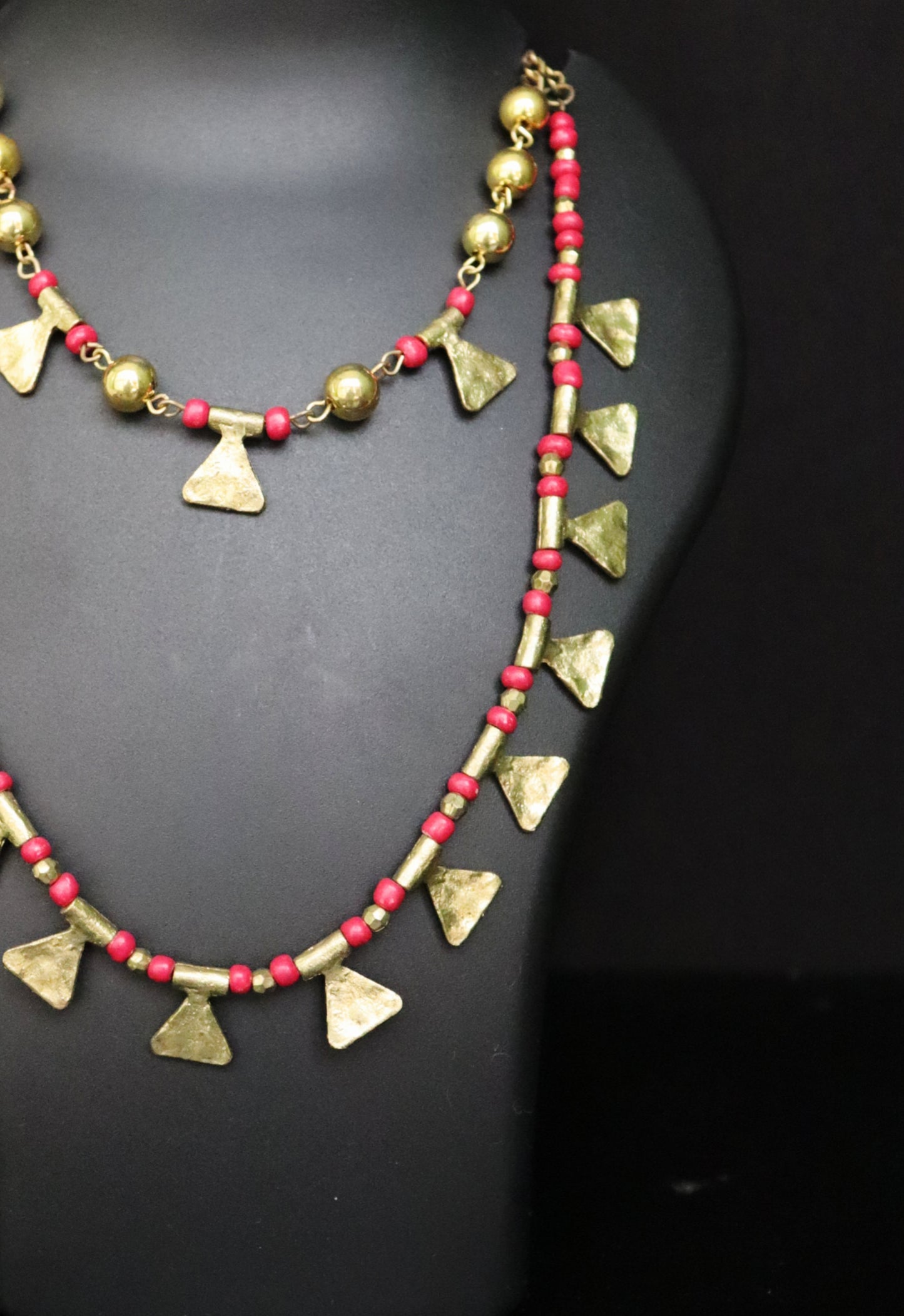 Pink& Gold multi strand Small bead Necklace